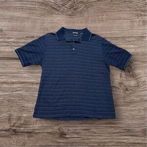 PGA Tour Navy Blue Colored Striped Mercerized Short Sleeve Golf Polo Mens Size M